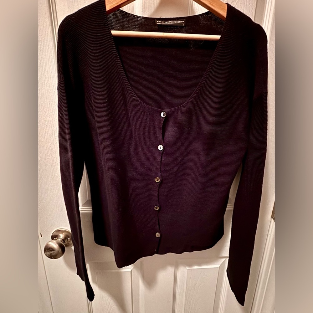 Peruvian Connection Black Button Down Sweater Siz… - image 1